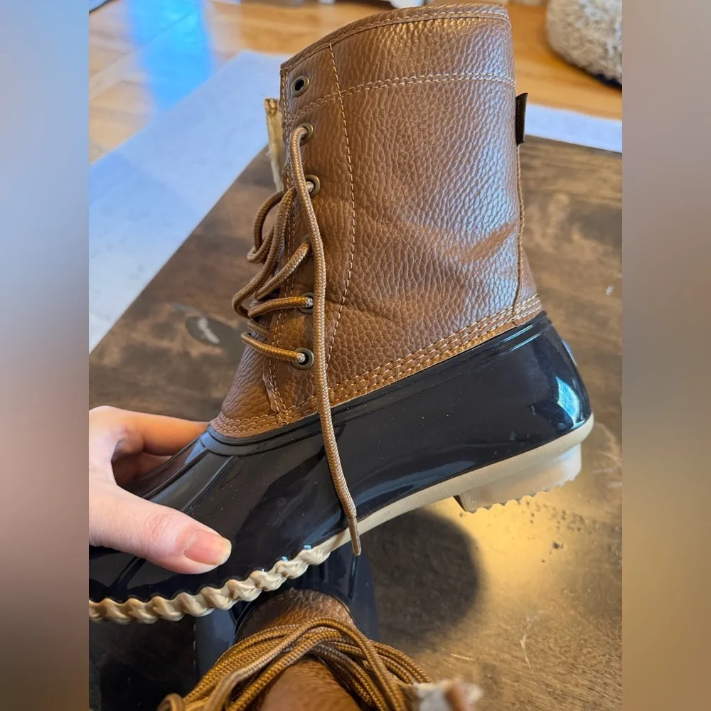 JBU Jambu Women's Waterproof Duck Rain Boots Size 9M Brown Navy Lace Up‎